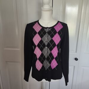 Apt. 9 Black and Pink Argyle Women's Cardigan